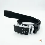 Mens black leather belt featuring an elite metallic buckle design for formal wear. – mens black leather belt – photo 1