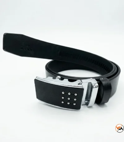 Mens black leather belt featuring an elite metallic buckle design for formal wear. – mens black leather belt – photo 1