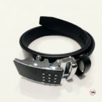 Mens black leather belt featuring an elite metallic buckle design for formal wear. – mens black leather belt – photo 2