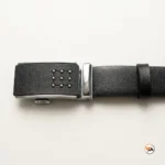 Mens black leather belt featuring an elite metallic buckle design for formal wear. – mens black leather belt – photo 3