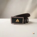 Mens black leather belt featuring an exclusive metallic buckle design – mens black leather belt – photo 2