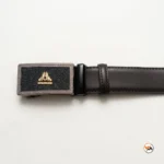 Mens black leather belt featuring an exclusive metallic buckle design – mens black leather belt – photo 3