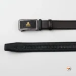 Mens black leather belt featuring an exclusive metallic buckle design – mens black leather belt – photo 5
