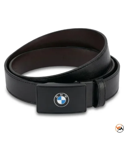 Mens black leather belt featuring an iconic BMW logo buckle – Mens black leather belt – photo 1
