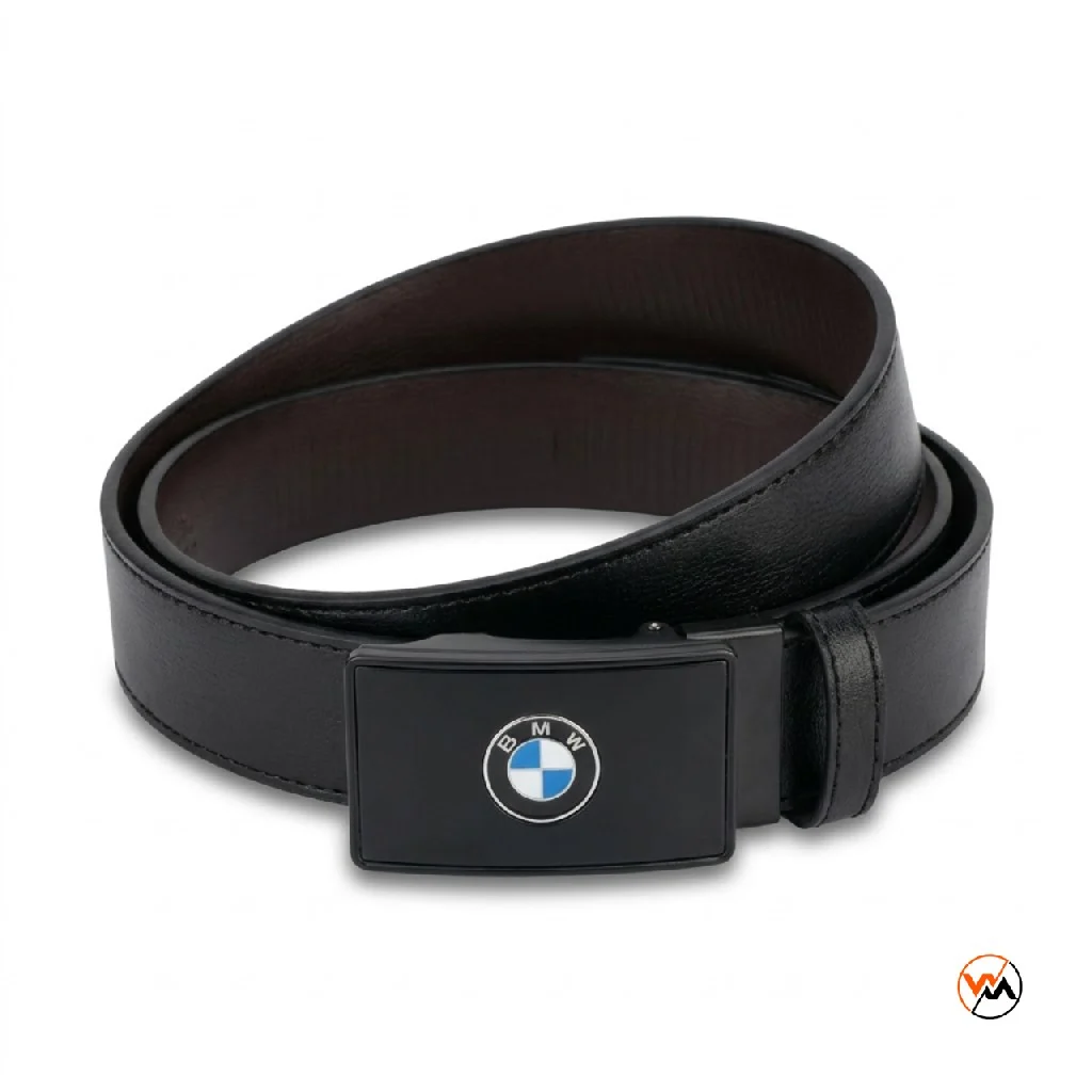 Mens black leather belt featuring an iconic BMW logo buckle – Mens black leather belt – photo 1