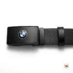 Mens black leather belt featuring an iconic BMW logo buckle – Mens black leather belt – photo 3