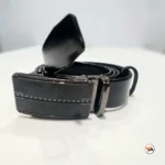 Mens black leather belt with an essential metallic buckle design – mens black leather belt – photo 2