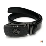 Mens black leather belt with dragon buckle – mens black leather belt – photo 1