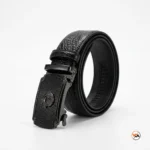 Mens black leather belt with dragon buckle – mens black leather belt – photo 2