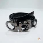 Mens black leather belt with iconic buckle – mens black leather belt – photo 1
