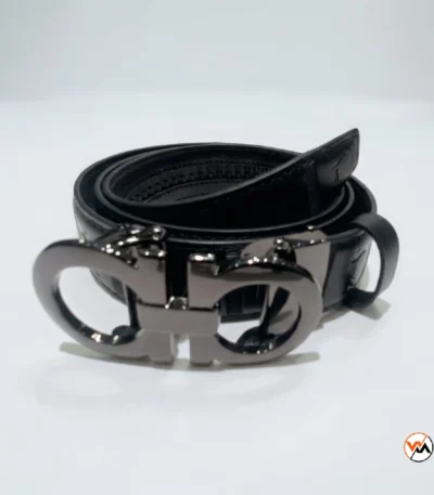 Mens black leather belt with iconic buckle – mens black leather belt – photo 1