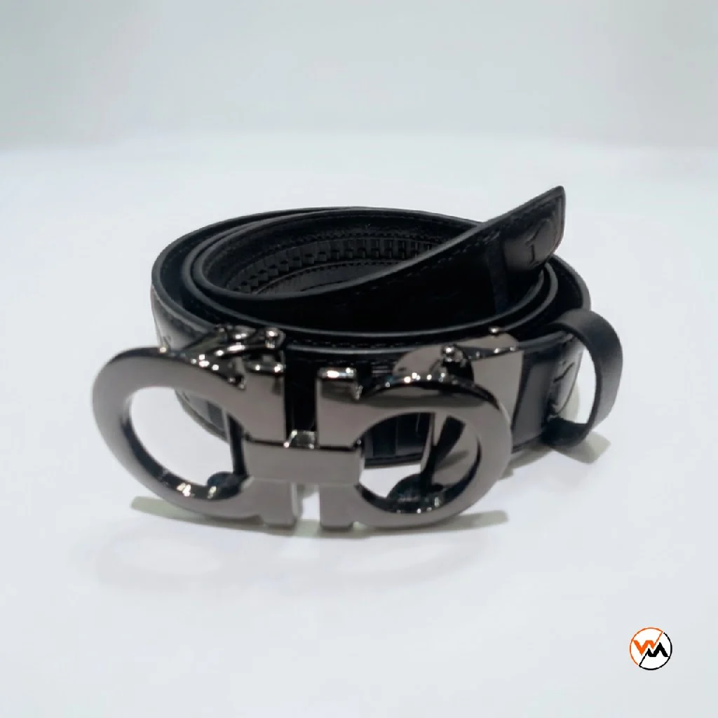 Mens black leather belt with iconic buckle – mens black leather belt – photo 1