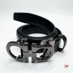 Mens black leather belt with iconic buckle – mens black leather belt – photo 2