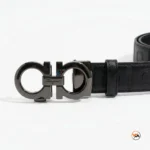 Mens black leather belt with iconic buckle – mens black leather belt – photo 4