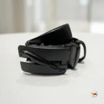 Mens Black Leather Belt with Jaguar Buckle – mens black leather belt – photo 1