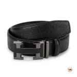 Mens black leather belt with metal buckle, an essential accessory – black leather belt – photo 1