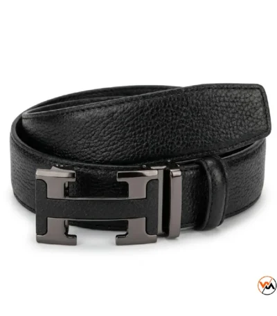 Mens black leather belt with metal buckle, an essential accessory – black leather belt – photo 1