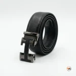 Mens black leather belt with metal buckle, an essential accessory – black leather belt – photo 2