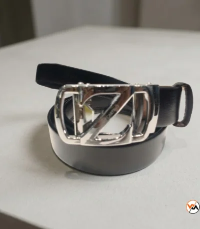 Mens black leather belt with metal buckle, an exclusive accessory for formal wear – mens black leather belt – photo 1