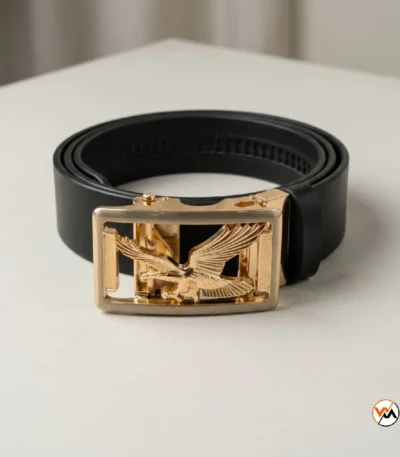 Mens Eagle Buckle Iconic Black Belt – mens black belt – photo 1
