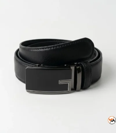 Ultimate black leather belt for men with modern metallic buckle – black leather belt – photo 1