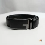 Ultimate black leather belt for men with modern metallic buckle – black leather belt – photo 2