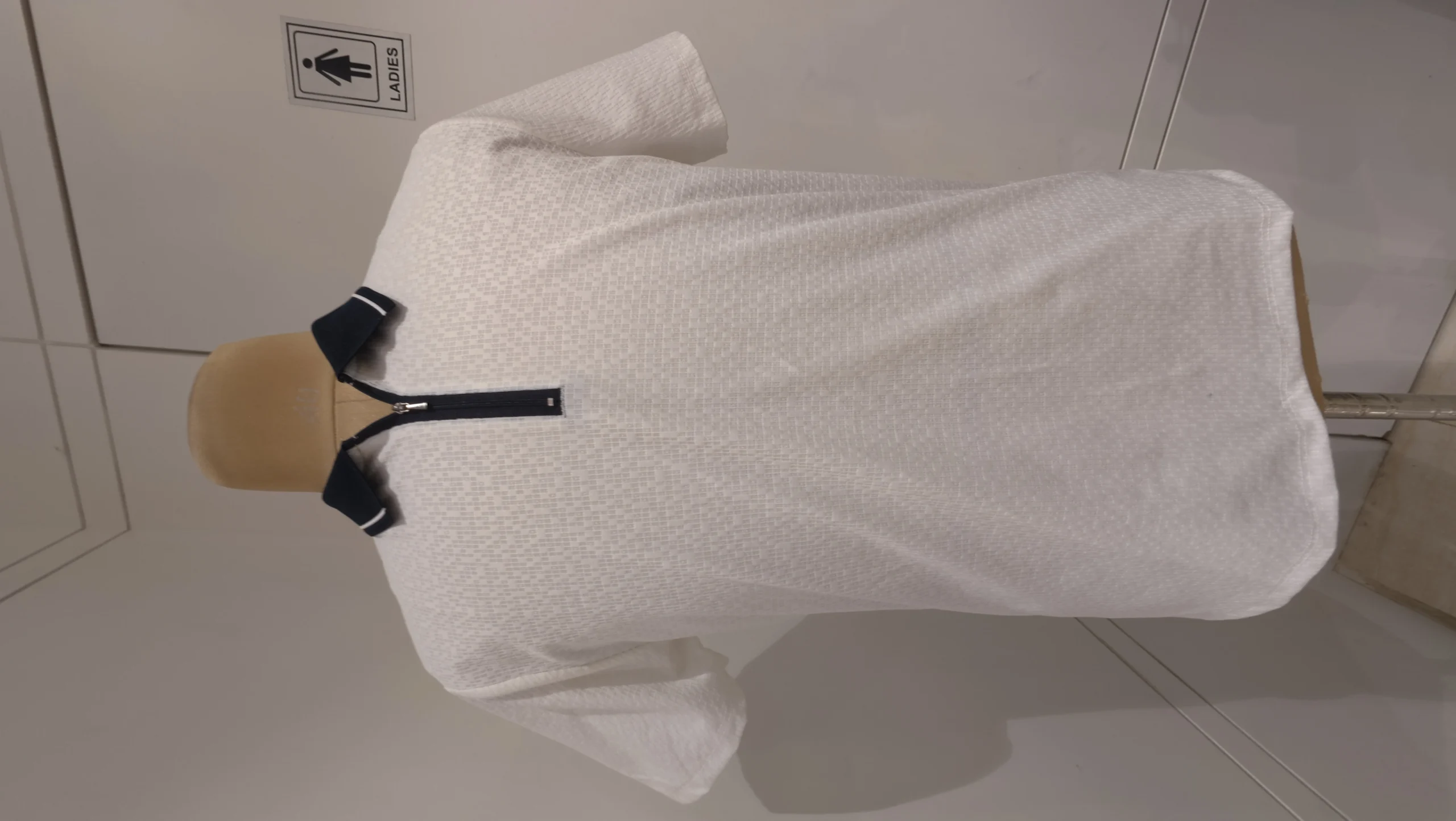 Ultimate white zip polo shirt for men featuring a contrast dark collar – white zip polo shirt – photo 1